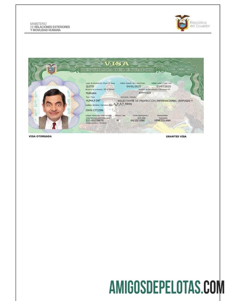 em branco Modelo de visto de viagem para o Equador em formatos Word e PDF, versão 3